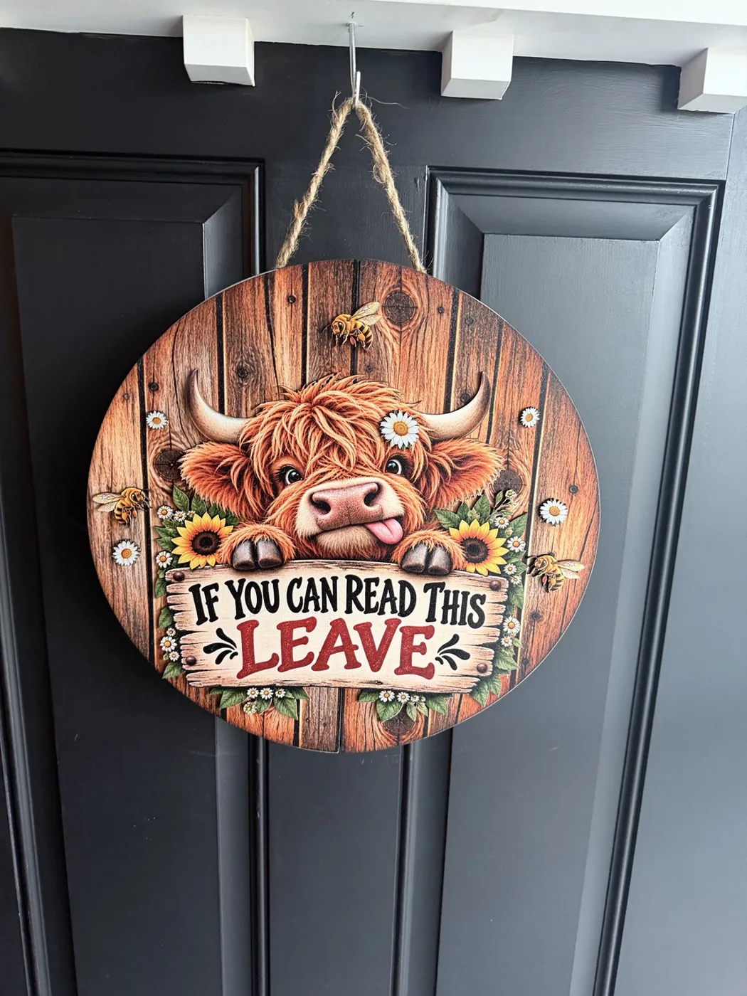 Handmade Highland cow welcome sign